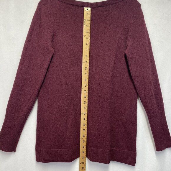 Loft Crew Neck Pullover Knit Sweater Women Medium Burgundy Side Slit Hem - Picture 7 of 12